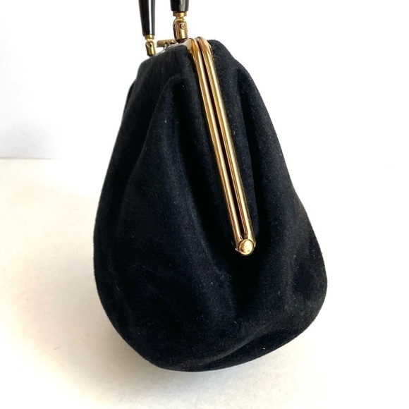Vintage 50s 60s Morris Moskowitz Velvet Evening Bag Mini Black Top Handle Purse - Picture 7 of 10